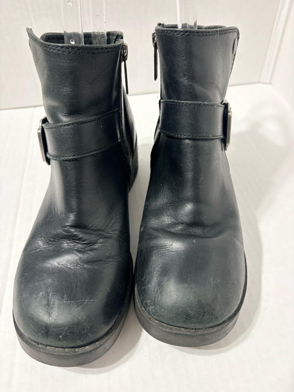 Harley-Davidson Black Leather Buckle Ankle Booties w Side Zip. 7.5 M - Picture 4 of 12